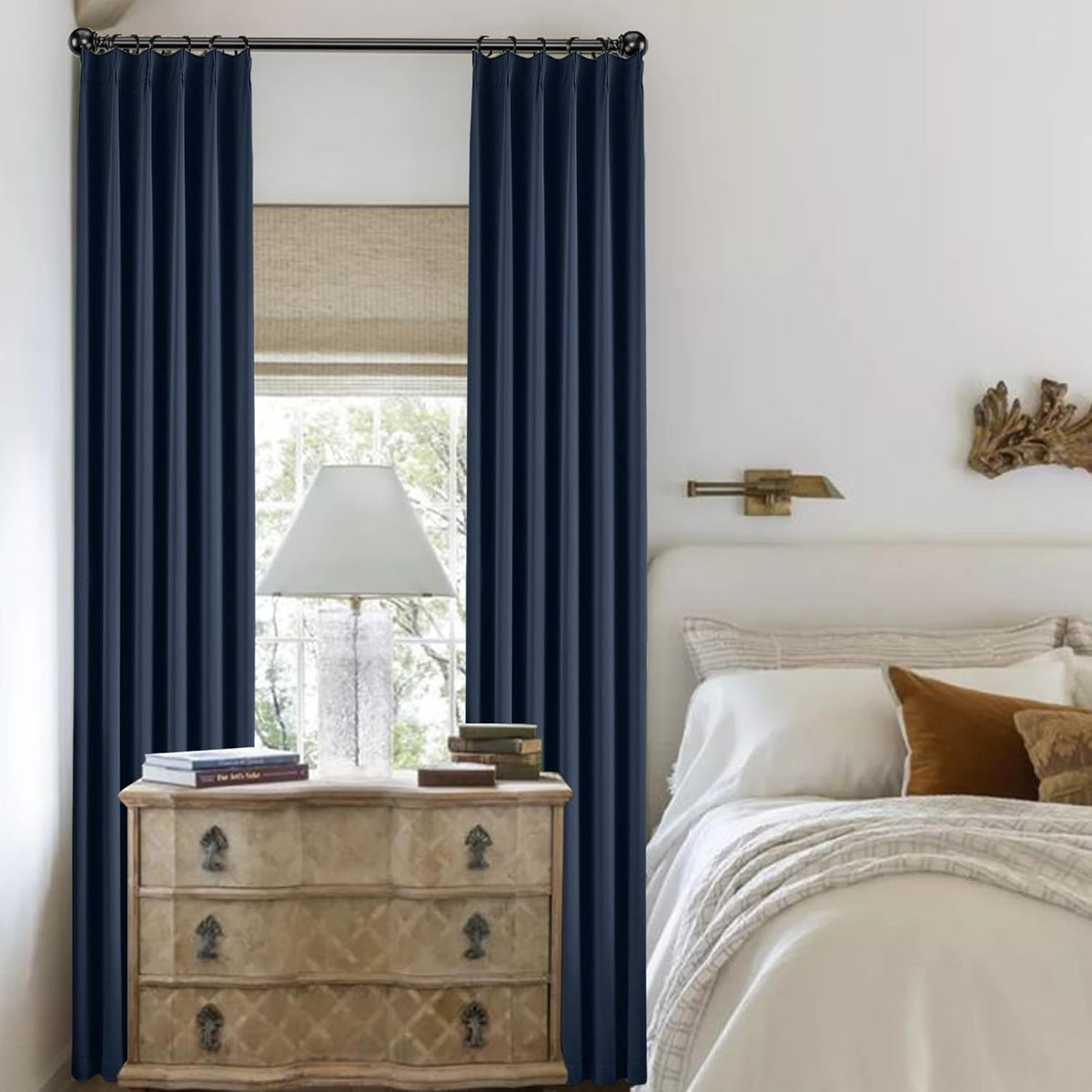 KangBang Navy Blue Blackout Curtains 96 Inches Long for Living Room, Pinch Pleat Room Darkening