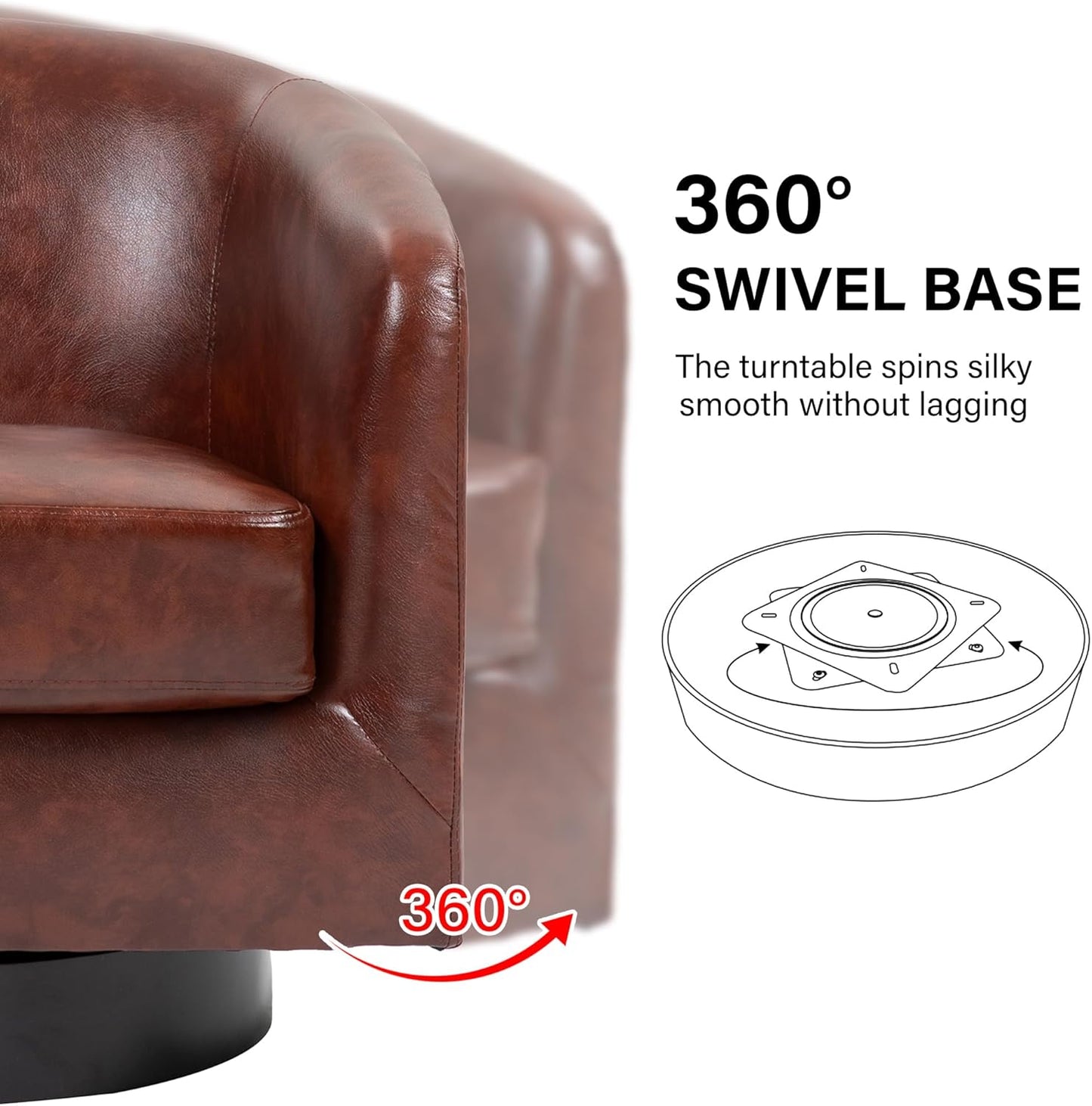 Swivel Barrel Accent Chair, Modern Round Faux Leather Arm Chair for Living Room, Bedroom, Comfy