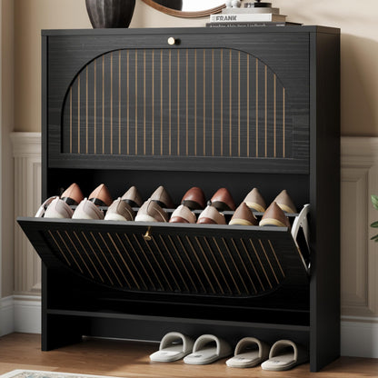 Nicetree Arch-Chic Shoe Cabinet for Entryway, 2 Flip Drawers Shoe Storage Cabinet with Fluted Slim