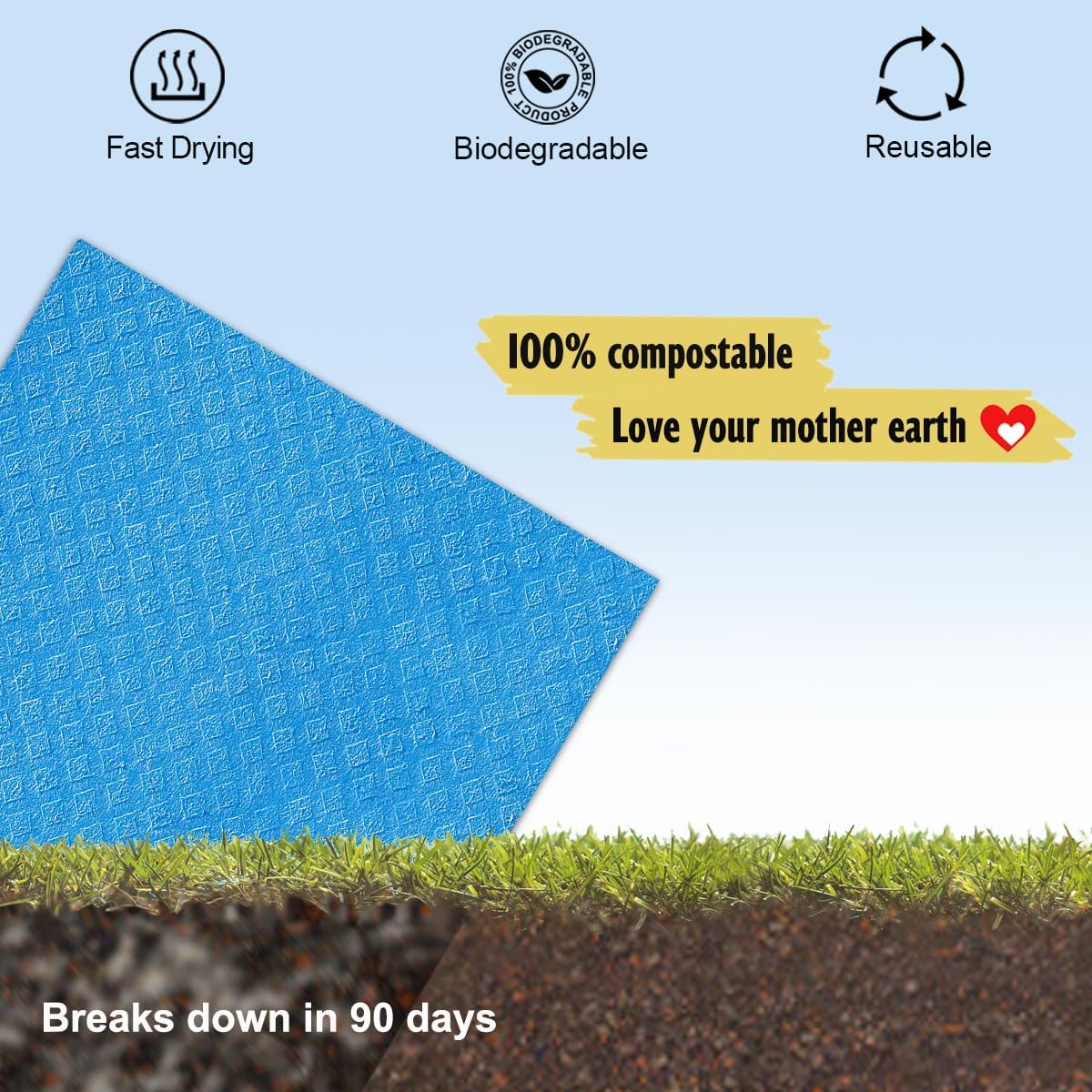 Swedish Dishcloths, Reusable Soft Kitchen Towels, Absorbent Sponge Cleaning Cloths, Washable Quick