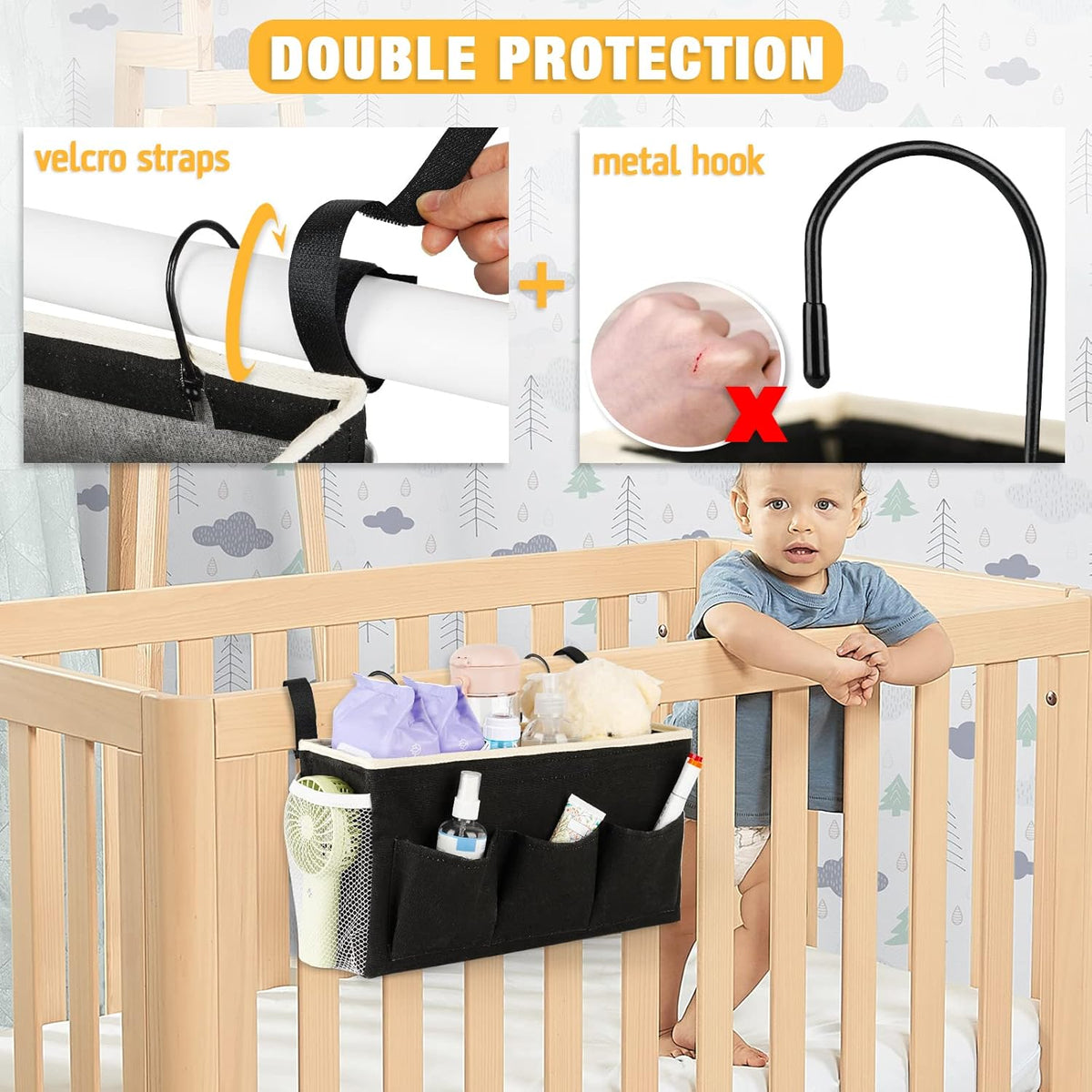 Bedside Caddy Bedside Organizer Bedside Storage Caddy with Fixed Straps and Water Bottle Holder for