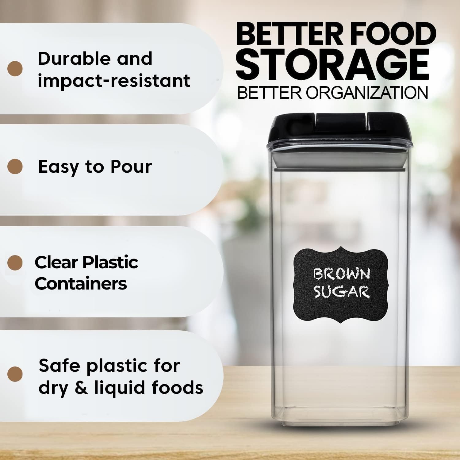Shazo Airtight Food Storage Containers with Lids - 6 PC BPA Free Clear Plastic Cereal Containers