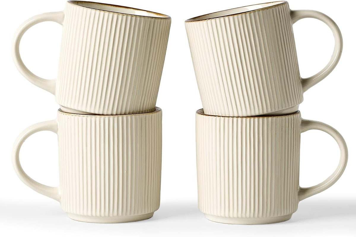 famiware Coffee Mug Set for 4, Star 12 oz Catering Mugs Cup Set with Handle for Coffee, Tea, Cocoa