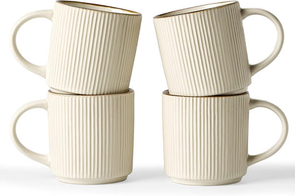 famiware Coffee Mug Set for 4, Star 12 oz Catering Mugs Cup Set with Handle for Coffee, Tea, Cocoa