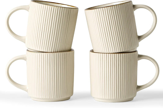 famiware Coffee Mug Set for 4, Star 12 oz Catering Mugs Cup Set with Handle for Coffee, Tea, Cocoa