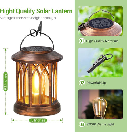 WdtPro Solar Lanterns Outdoor Hanging 6 Pack, Upgraded Bright Lantern Lights Outdoor Waterproof