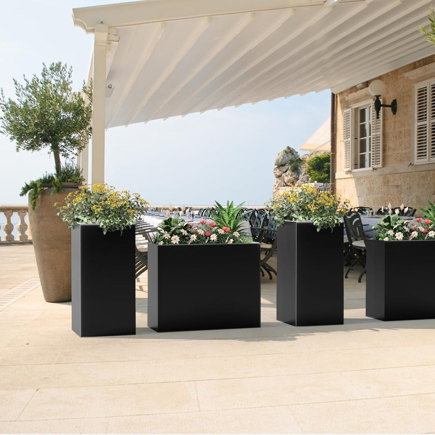 Tall Metal Cube Planter for Outdoor Plants 30" L x 12" W x 24" H, Heavy Duty Steel Large Planter
