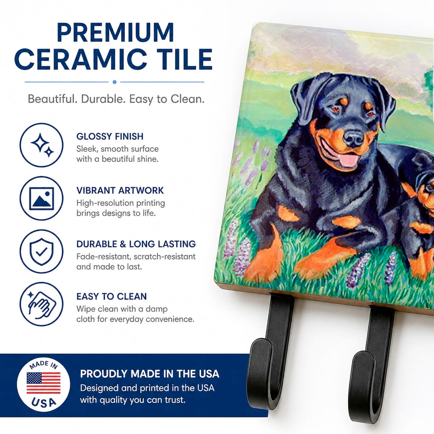 Caroline's Treasures 7141TH68 Rottweiler Leash or Key Holder, Wall Hooks, Key Hooks Holder, Coat