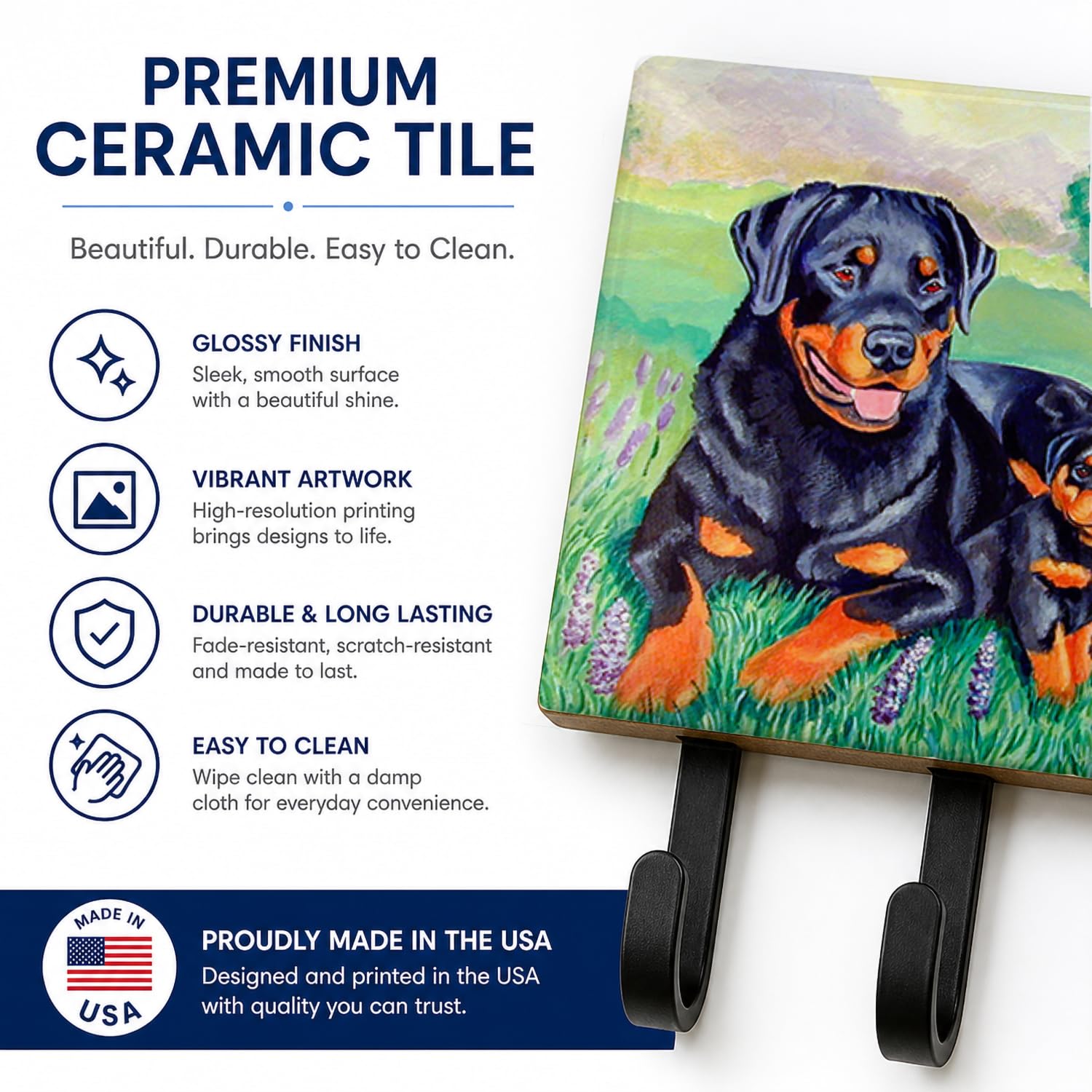 Caroline's Treasures 7141TH68 Rottweiler Leash or Key Holder, Wall Hooks, Key Hooks Holder, Coat