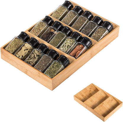 3-Tier Bamboo Drawer Spice Rack Wooden Kitchen Cabinet Spice Organizer Spice Jar Holder