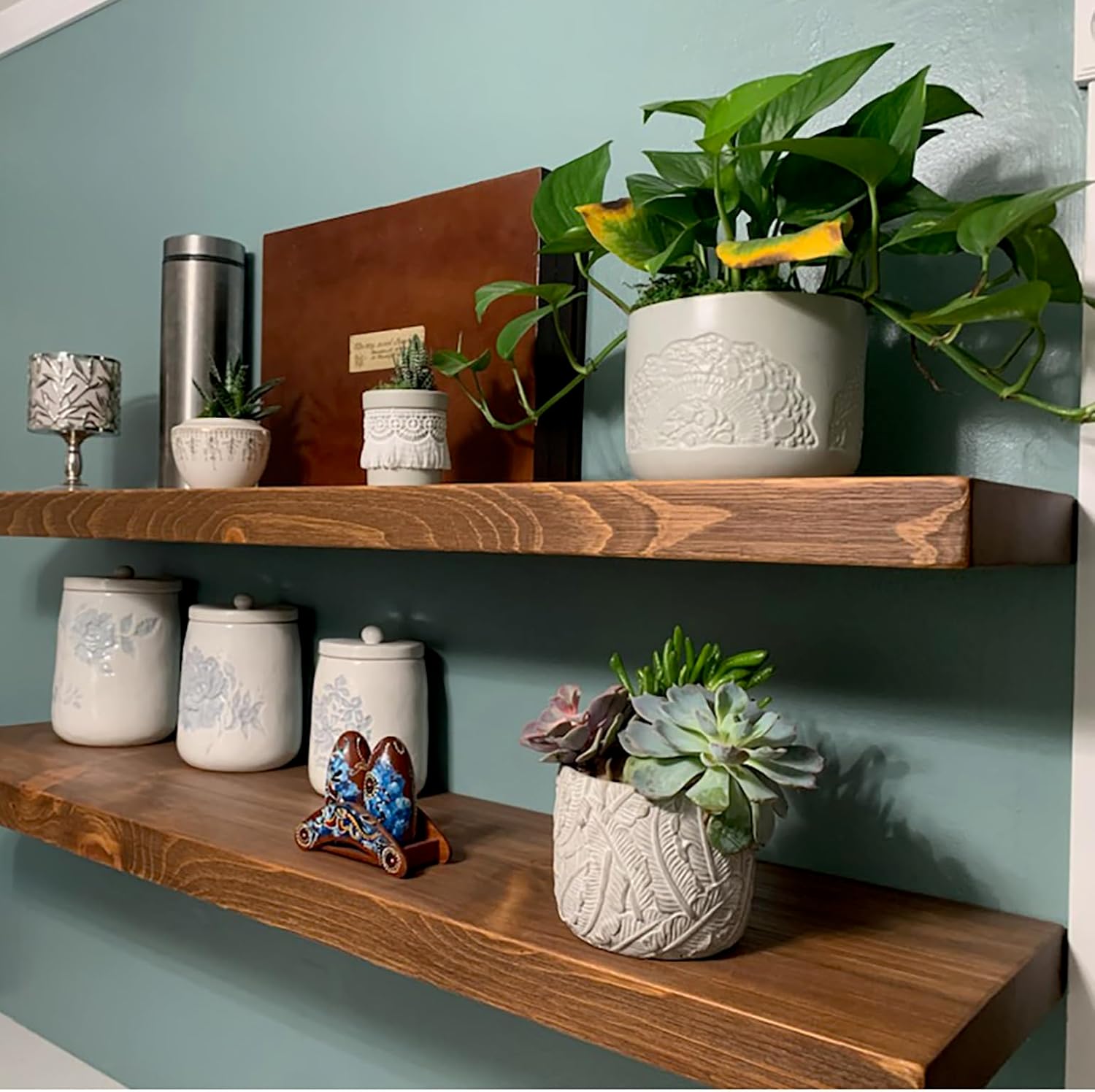 Joel's Antiques 48 Inch Wooden Floating Shelves for Wall - 48x12x2 in - Made of Natural Wood - Long