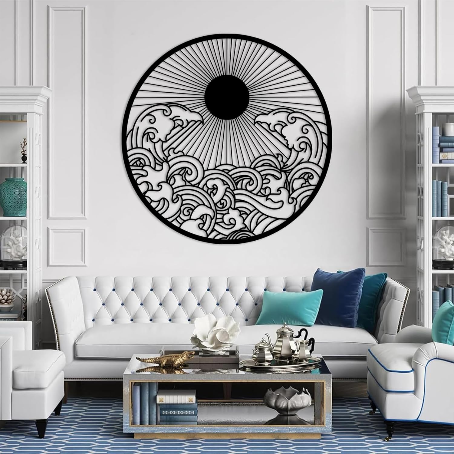 flyoak Metal Sun Wall Decor Outdoor, Sunrise Metal Wall Art, Metal Wave Wall Art, Sunrise and Wave