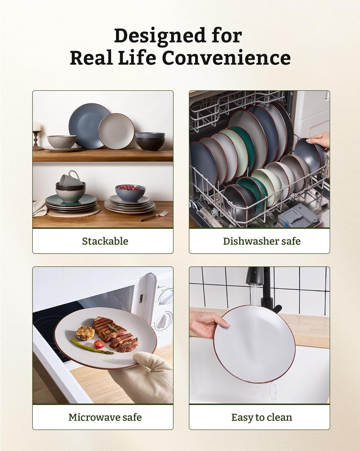 Famiware Venus Plates and Bowls Sets, 18 Pieces Stoneware Dinnerware Sets, Speckled Dishes Set for