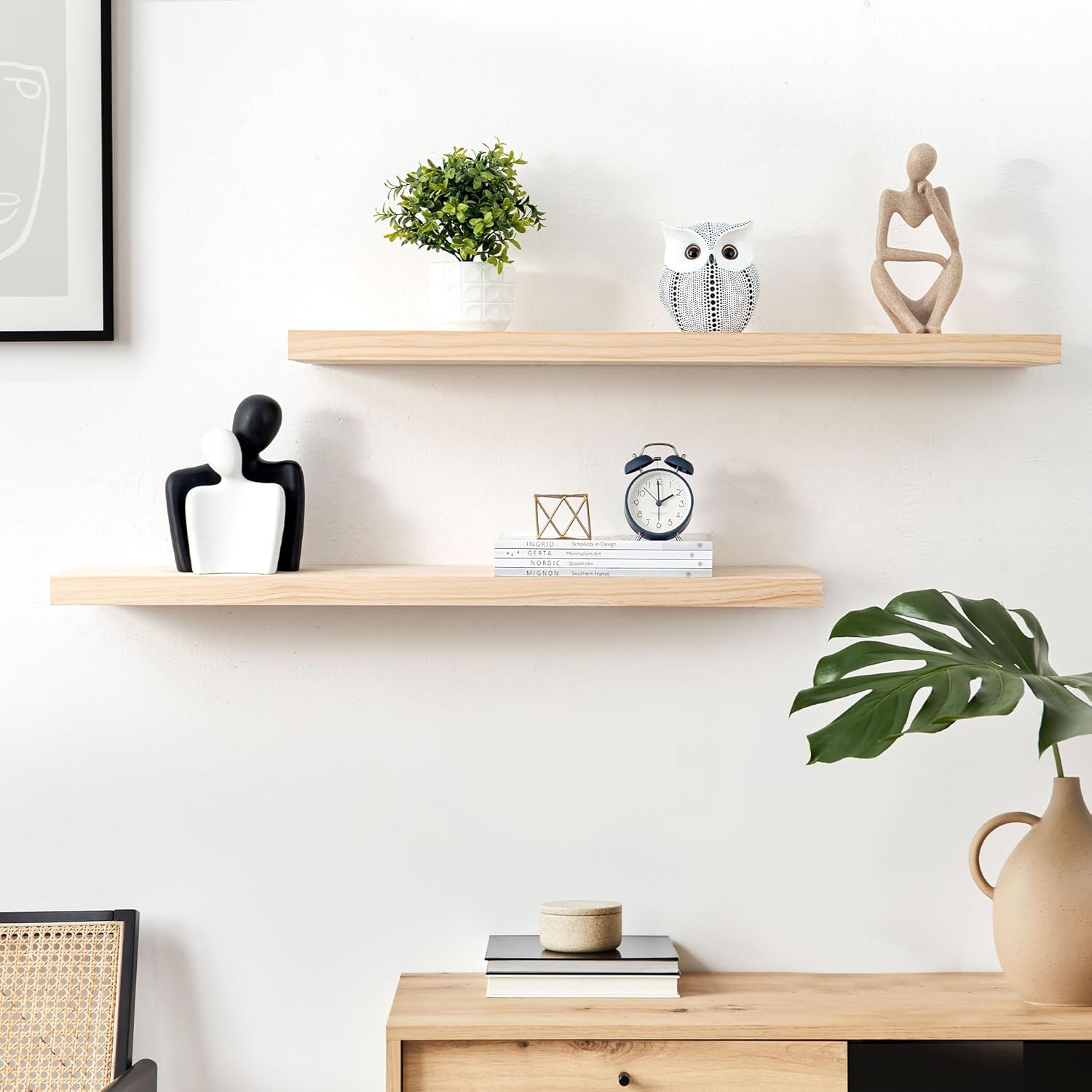 Fun Memories 36 Inch Floating Shelves for Wall, Deep Rustic Solid Pine Wood Wall Shelves for