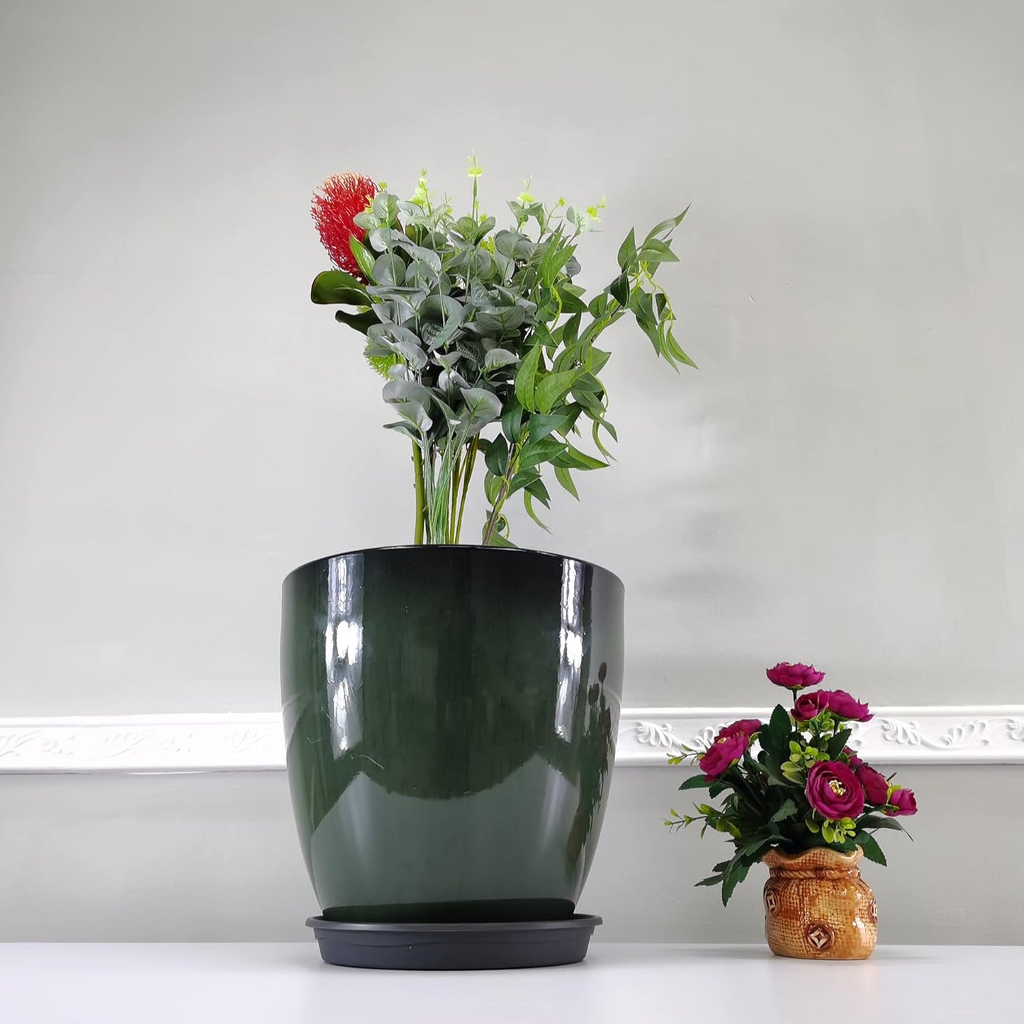 FixtureDisplays® Garden Green Plastic Round 11.8 Inches Diameter 11.8 Inches Tall Planter Resin