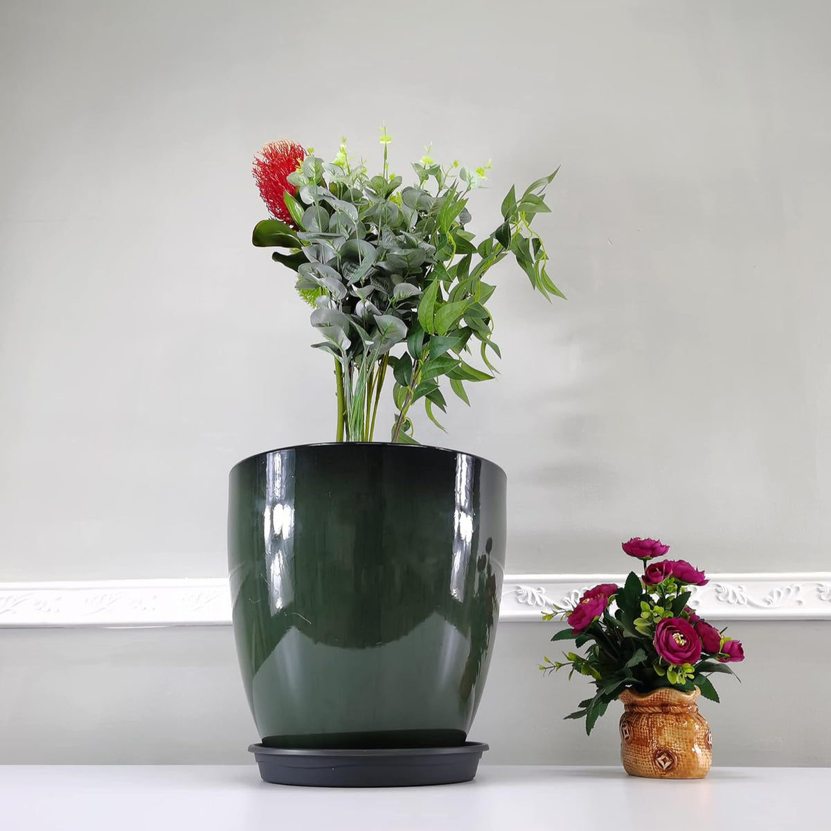 FixtureDisplays® Garden Green Plastic Round 11.8 Inches Diameter 11.8 Inches Tall Planter Resin
