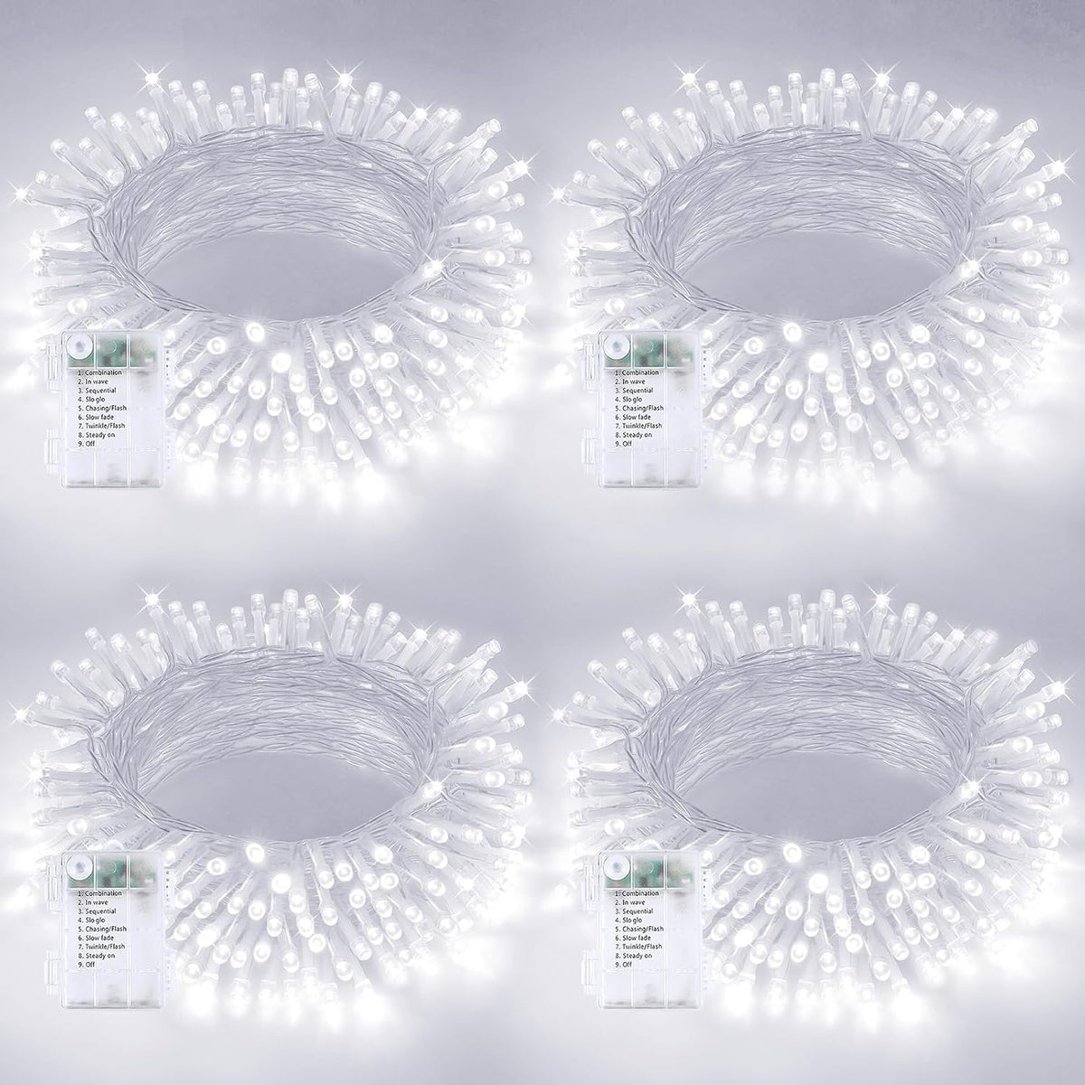 4 Pack String Lights Battery Operated with Timer, 66FT 200 LED Waterproof Battery Twinkle Lights, 8