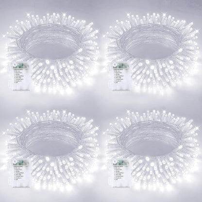 4 Pack String Lights Battery Operated with Timer, 66FT 200 LED Waterproof Battery Twinkle Lights, 8