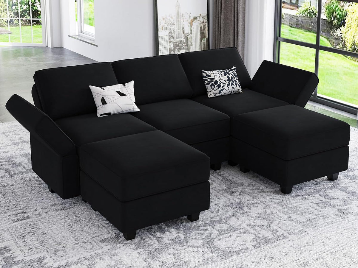 Belffin Modular Sectional Sofa with Double Chaise Velvet U Shaped Sofa Reversible Sectional Couch