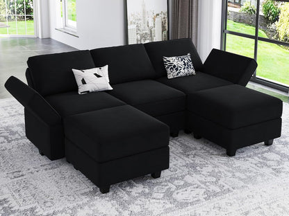 Belffin Modular Sectional Sofa with Double Chaise Velvet U Shaped Sofa Reversible Sectional Couch