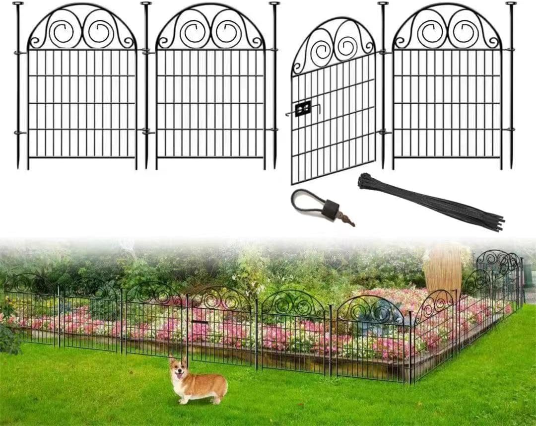 Tall Garden Fencing Animal Barrier with Gate, 32 Inch(H) 4 Panels Dog Fence Outdoor for Yard, Total