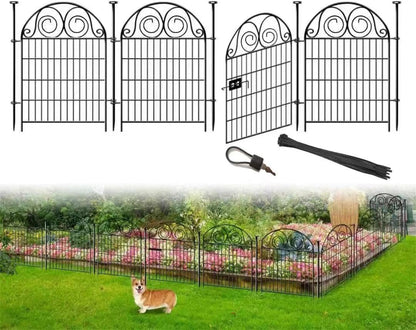 Tall Garden Fence with Gate, 36 Inch(H) 4 Panels Dog Fence Outdoor for Yard, Total Length 8.8 Ft