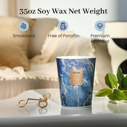 M&SENSE Ocean Breeze Scented Candles for Home, 3-Wick Highly Scented Jar Candles, 35 Oz 150 Hours