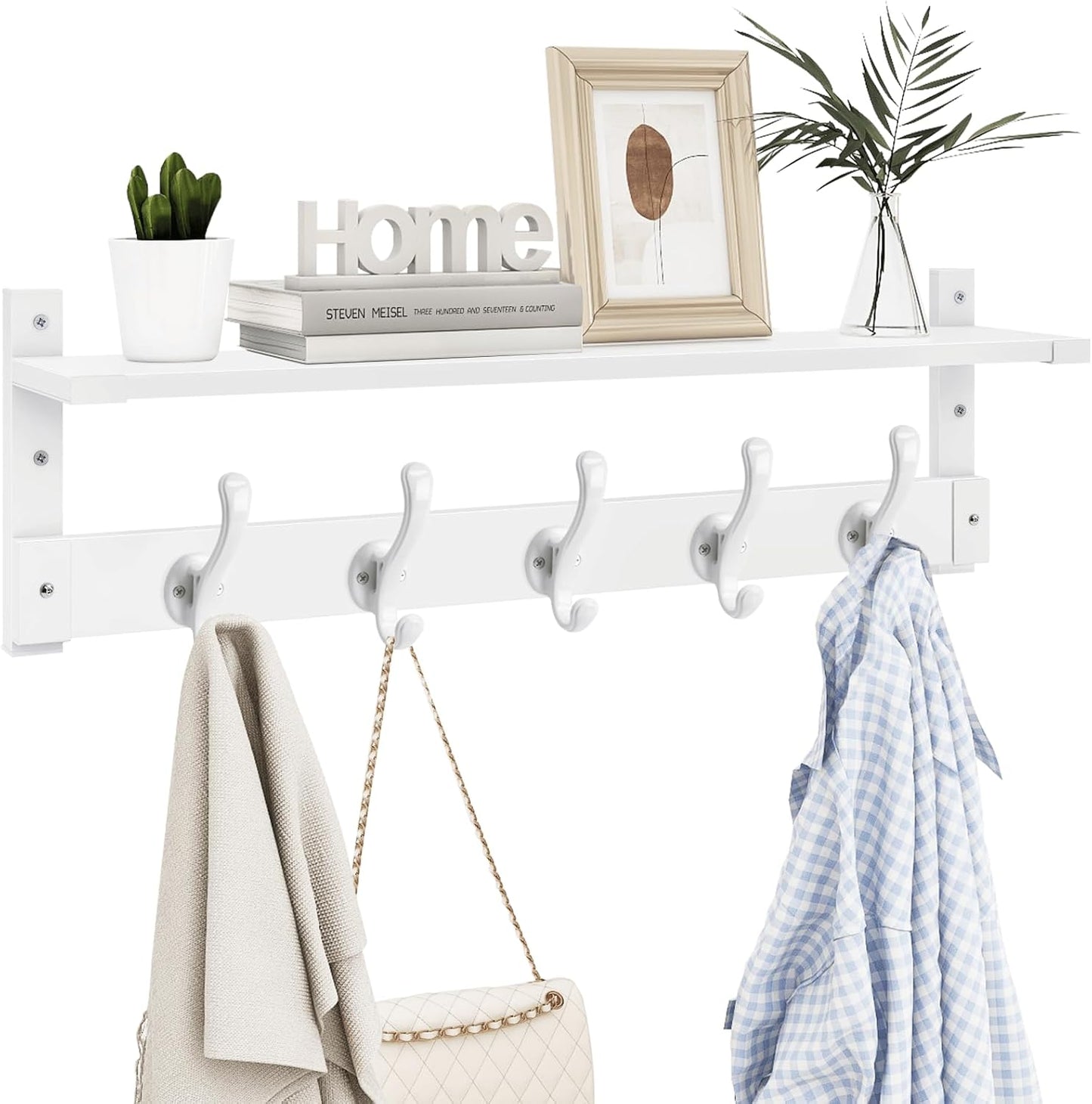 Homode Coat Rack With Wall Shelf, 29" Wooden Entryway Floating Shelf With Hooks Underneath, Hanging