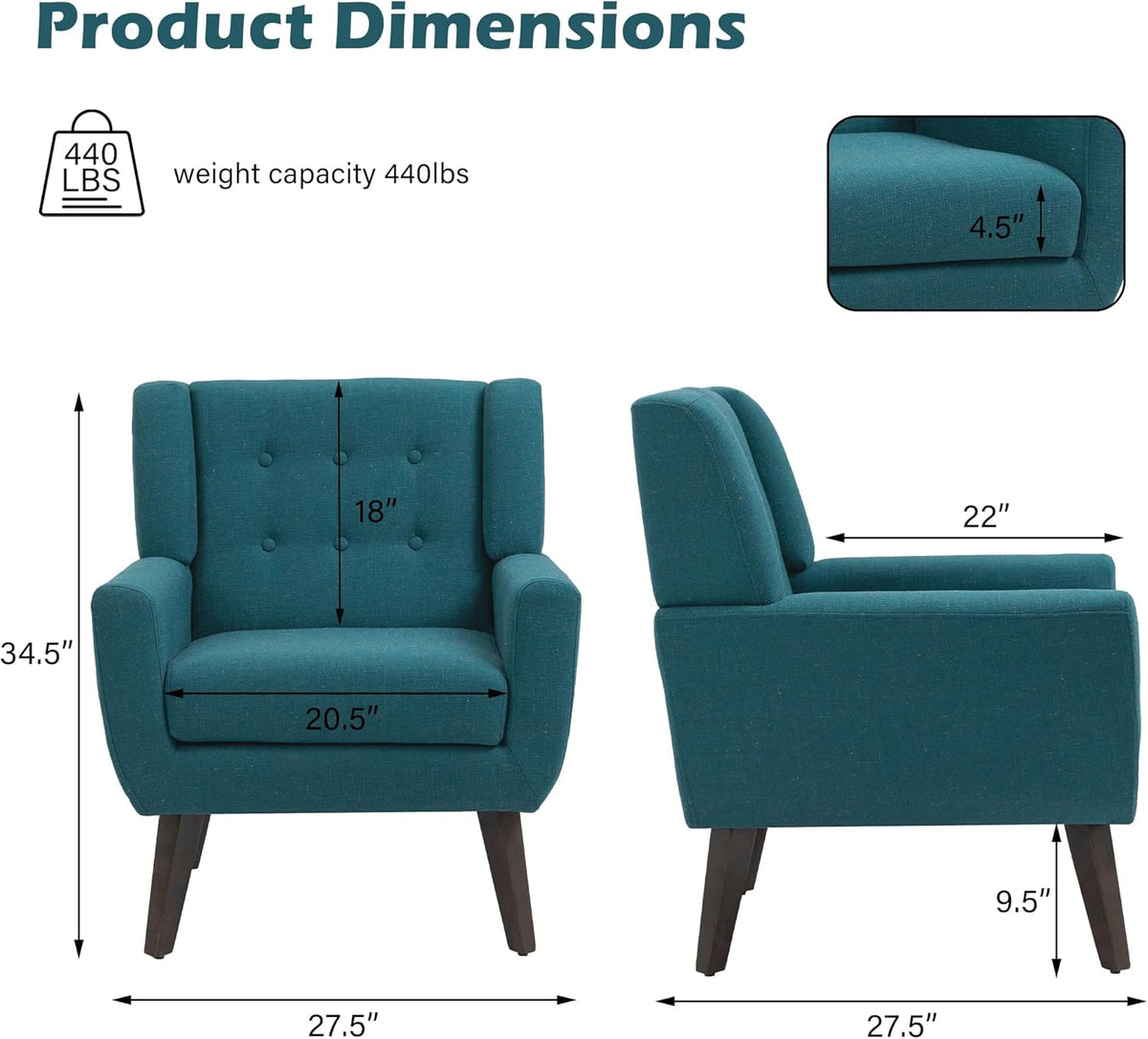 UIXE Accent Chair, Modern Upholstered Armchair in Fabric for Living Room, Comfy Club Arm Chairs