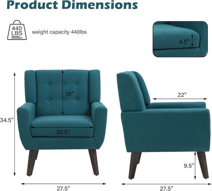 UIXE Accent Chair, Modern Upholstered Armchair in Fabric for Living Room, Comfy Club Arm Chairs