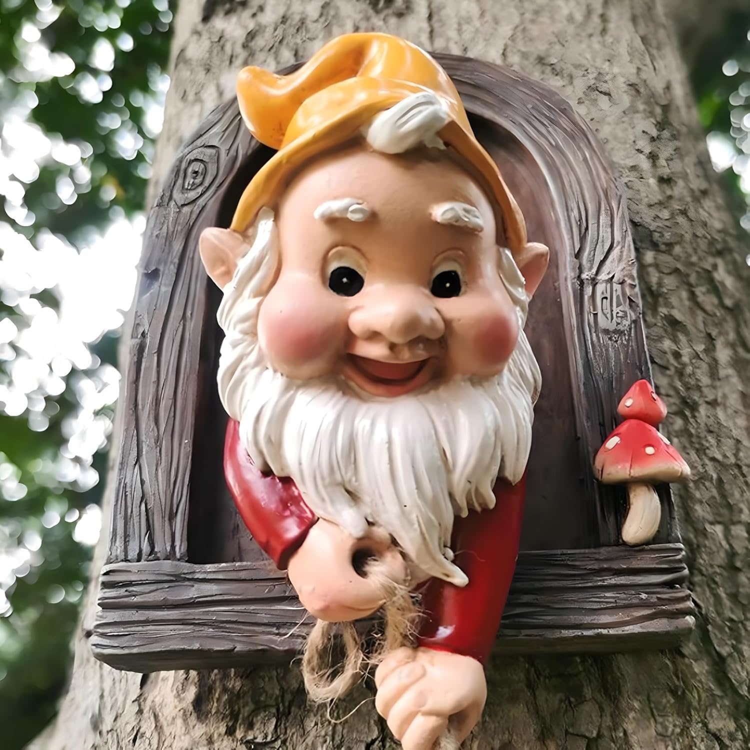 Climbing Gnomes Tree Faces Decor Outdoor for Yard, Adorable Gnome Elf Out Hugger Fairy Door Statue