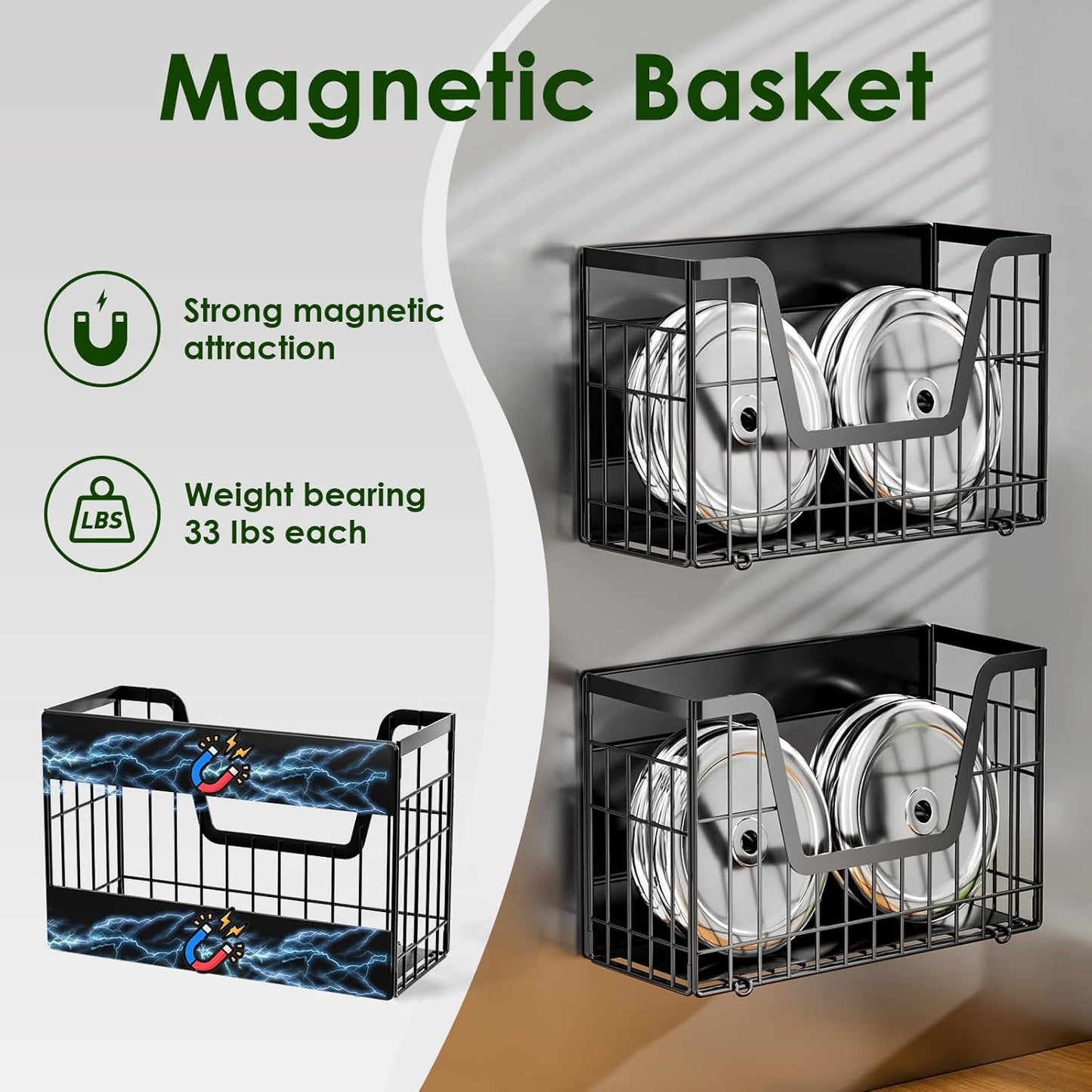 2 Set Magnetic Shelf for Fridge, Potato & Onion Storage Bins, Magnetic Fruit Basket for