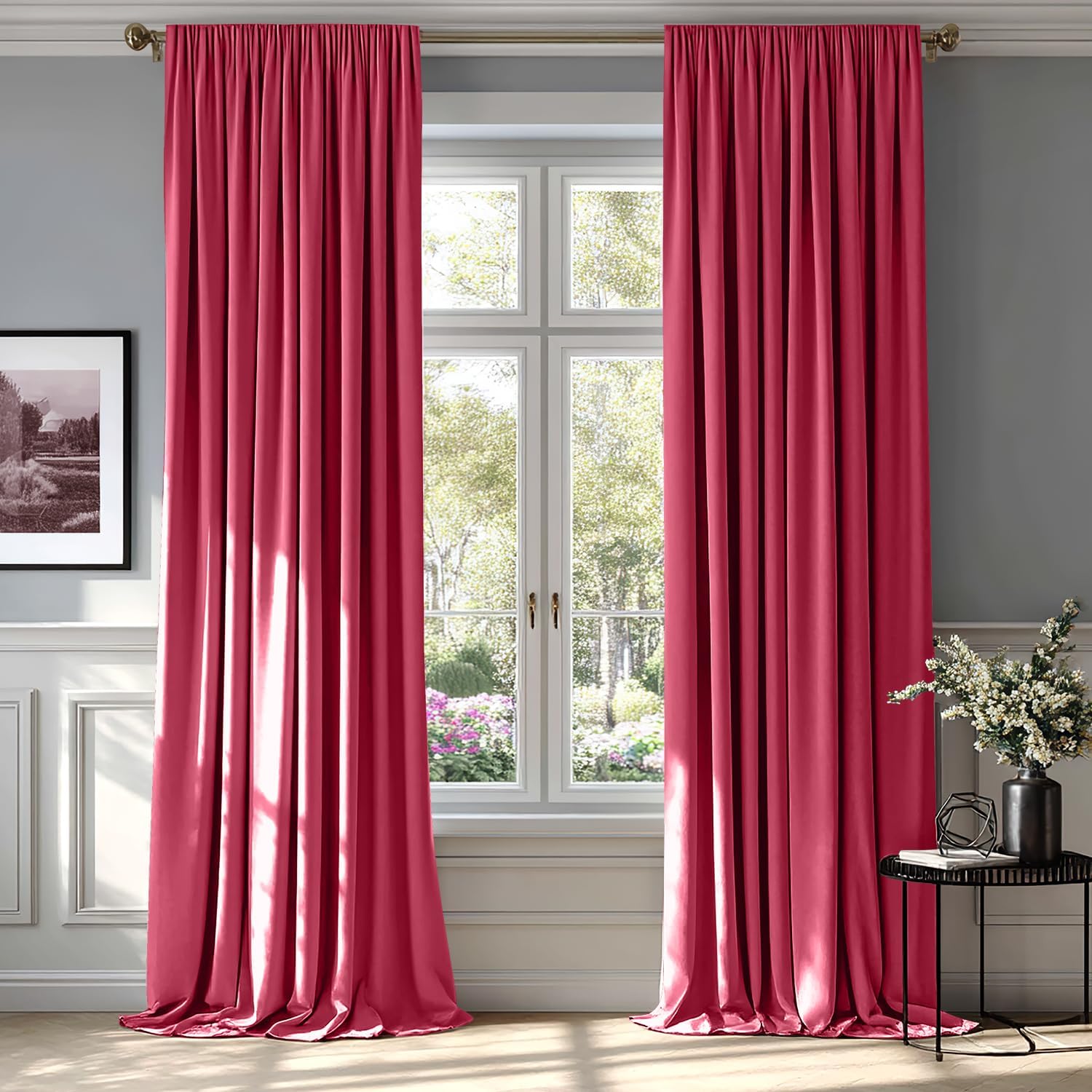MIULEE Berry Velvet Curtains Thermal Insulated Blackout Curtain Drapes for Bedroom Living Room