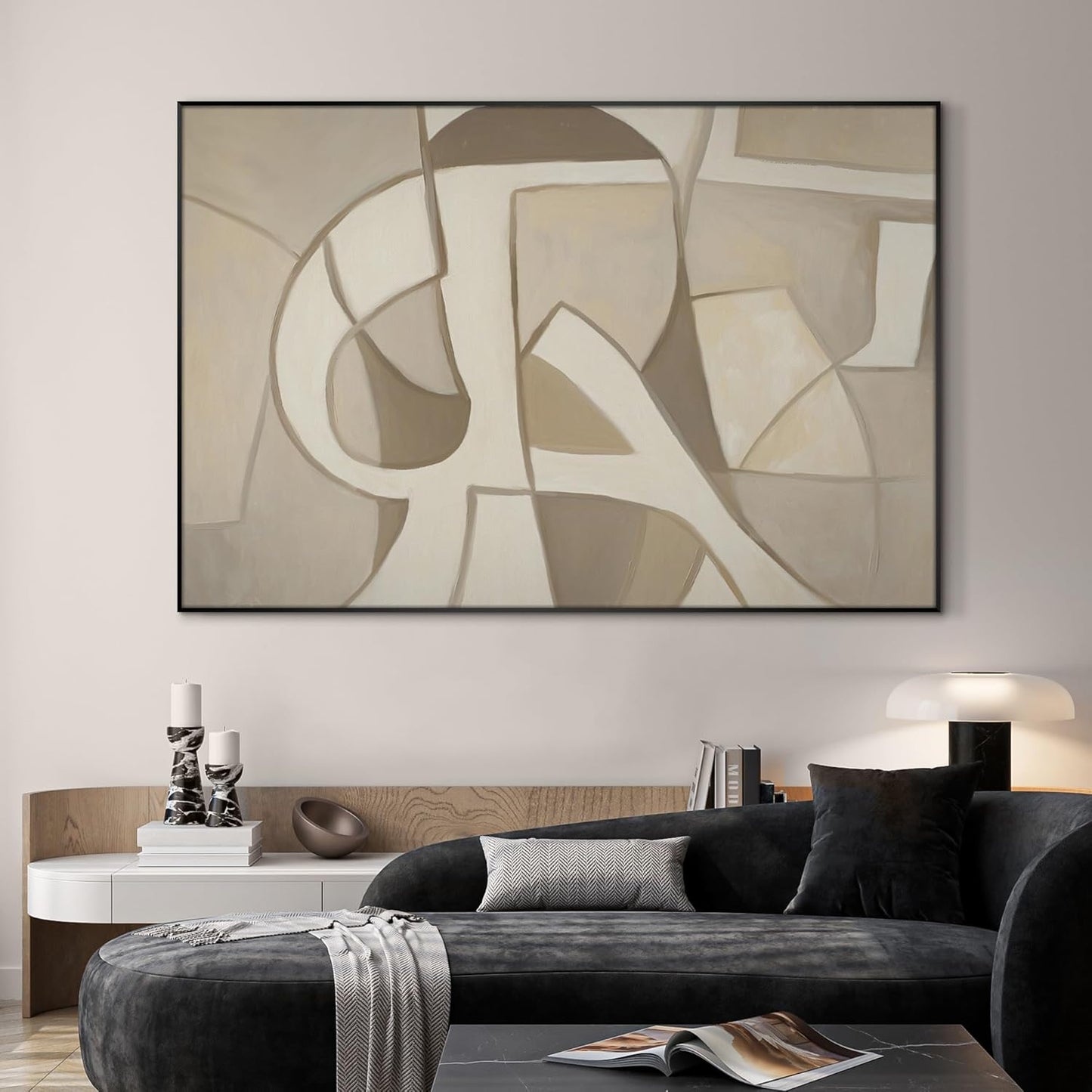 SIGNWIN 46"x72" Extra Large Framed Wall Art Neutral Abstract Geometric in Mid-Century Style