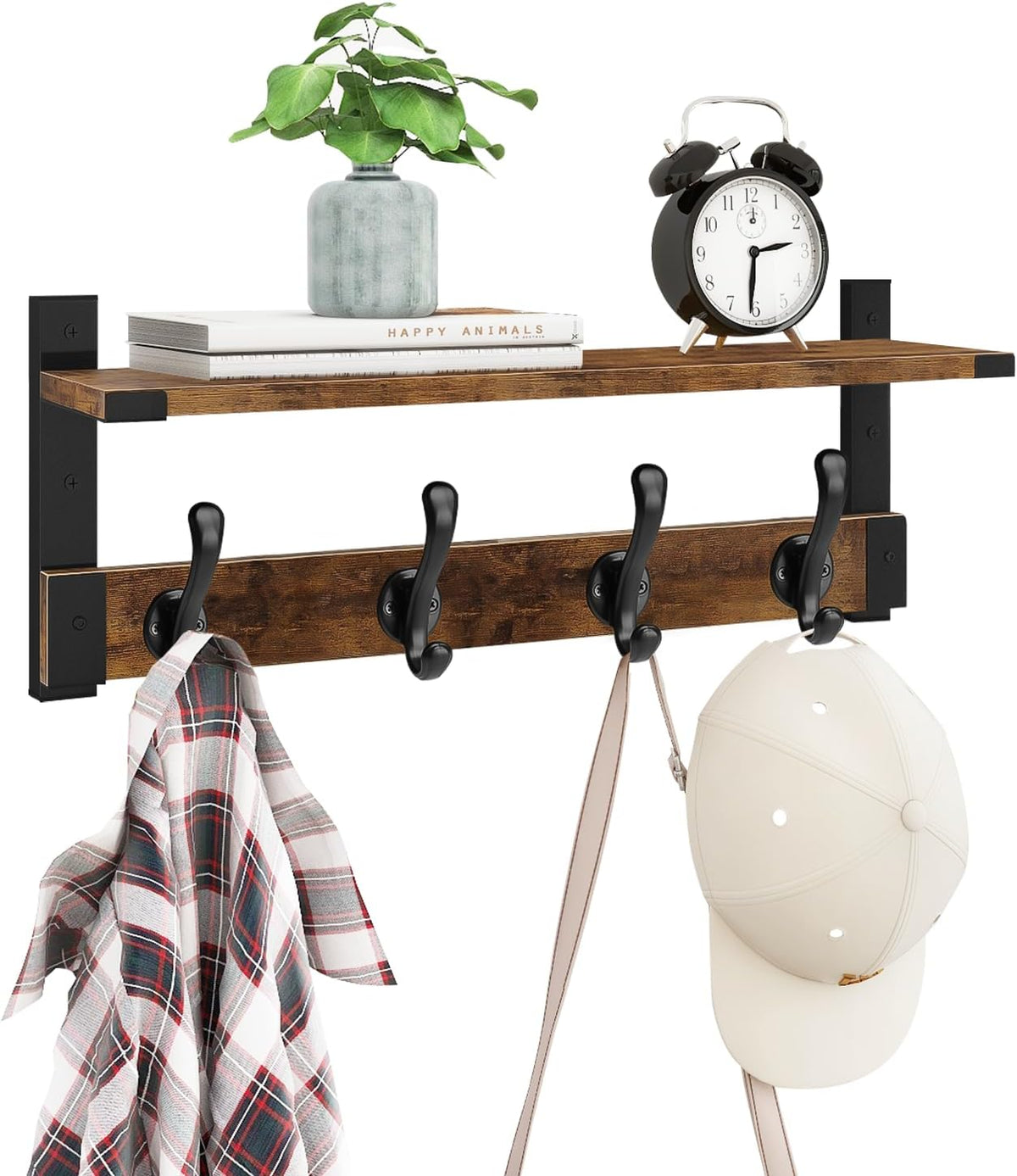 Homode Coat Rack Wall Mount with Shelf, Wood Wall Hooks with Shelf, Heavy Duty Entryway Shelf with
