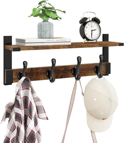Homode Coat Rack Wall Mount with Shelf, Wood Wall Hooks with Shelf, Heavy Duty Entryway Shelf with