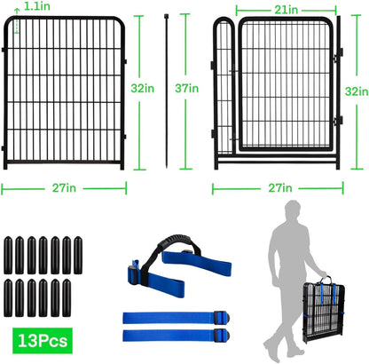 32 in(H) Dog Fence Outdoor For Yard, 21 in Wide Low Threshold Gate, 12 Panels Total 26.6 Ft(L)