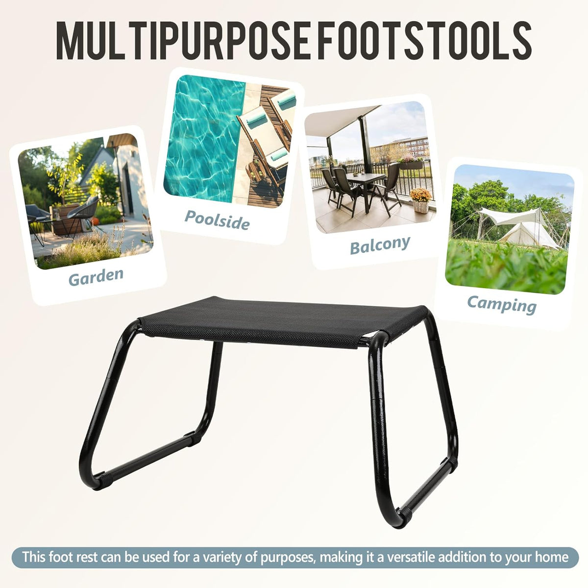 Outdoor Ottomans,Patio Foot Rest Portable Side Table Solid Steel Frame Small Seat All Weather