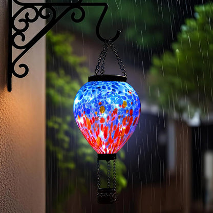 VOREEN Solar Hot Air Balloon Light – Handblown Colored Glass Outdoor Hanging Lantern for Garden