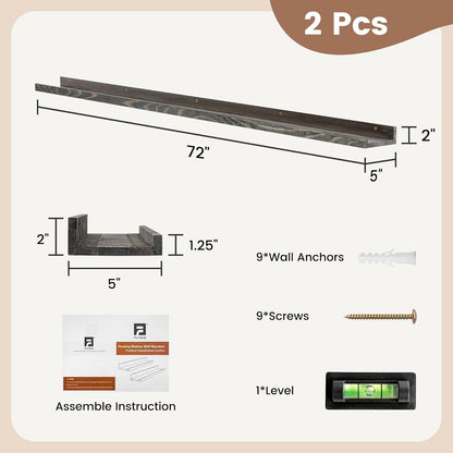 Picture Ledge Shelf, Floating Shelves Set of 2, Solid Pine Wood 72'' Long Large Nursery Book