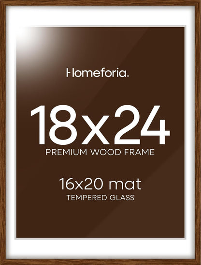 Homeforia 18x24 Walnut Poster Frame, High End Dark Oak 18x24 Brown Wooden Picture Frames with Mat