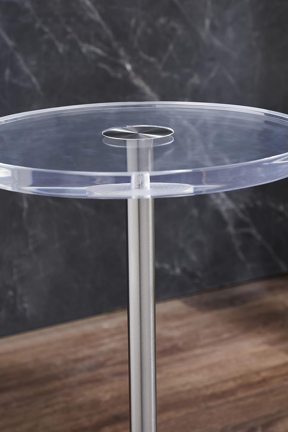 Clear Acrylic End Table,Side Table,Brushed Silver Metal,Round,for Office, Living Room and