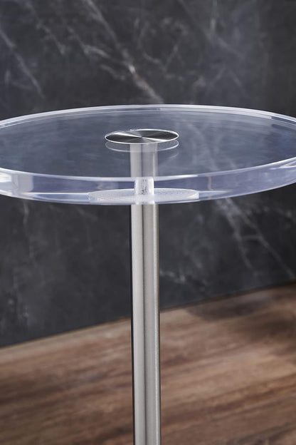 Clear Acrylic End Table,Side Table,Brushed Silver Metal,Round,for Office, Living Room and