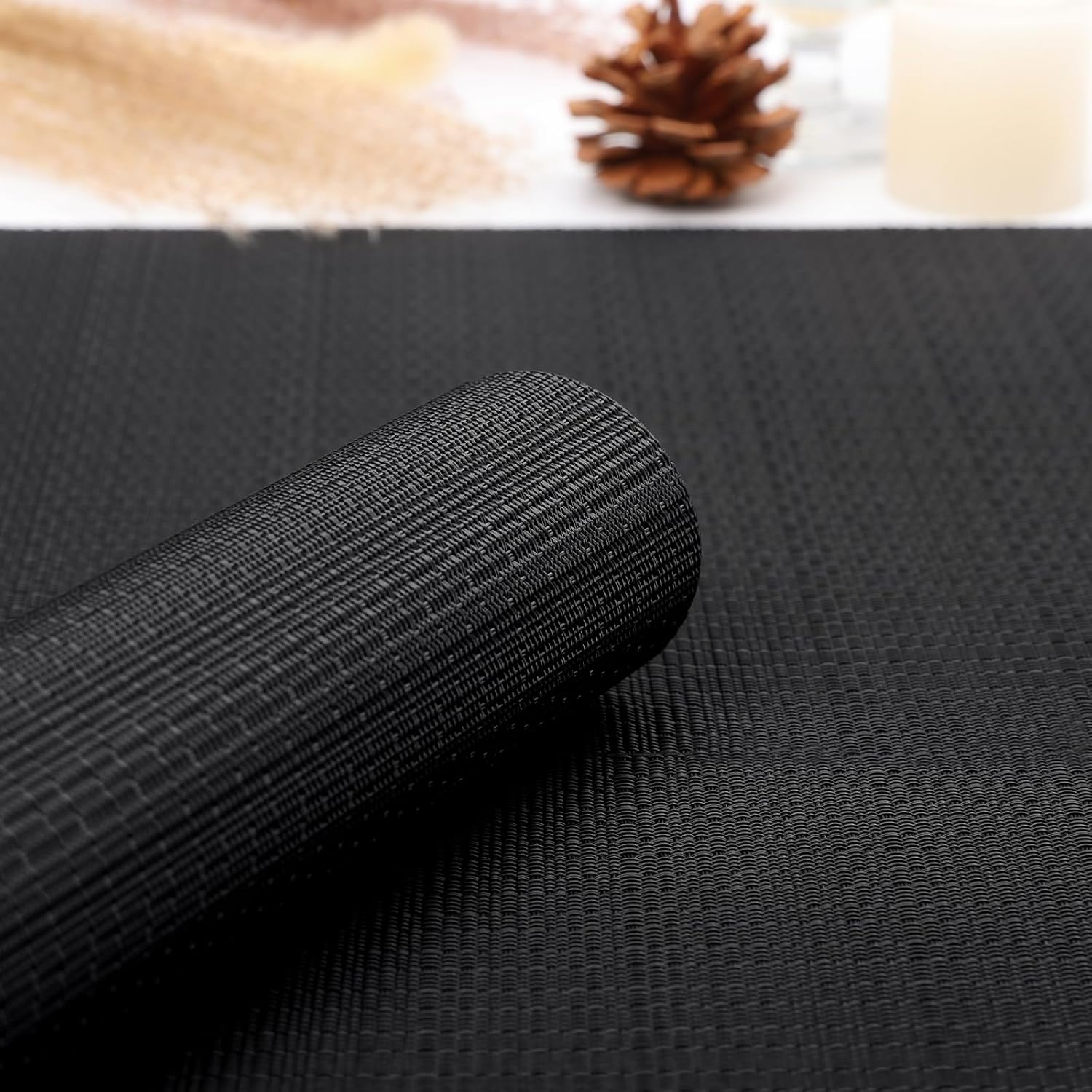 Myir JUN Placemats Set of 6, Vinyl Woven Placemats Place Mats Indoor Washable Table Mats Non-Slip