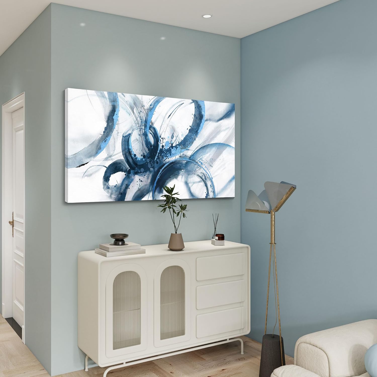 AJAZIKO Blue Wall Art Abstract Wall Decor Pictures for Living Room Wall Decoration Print Pictures