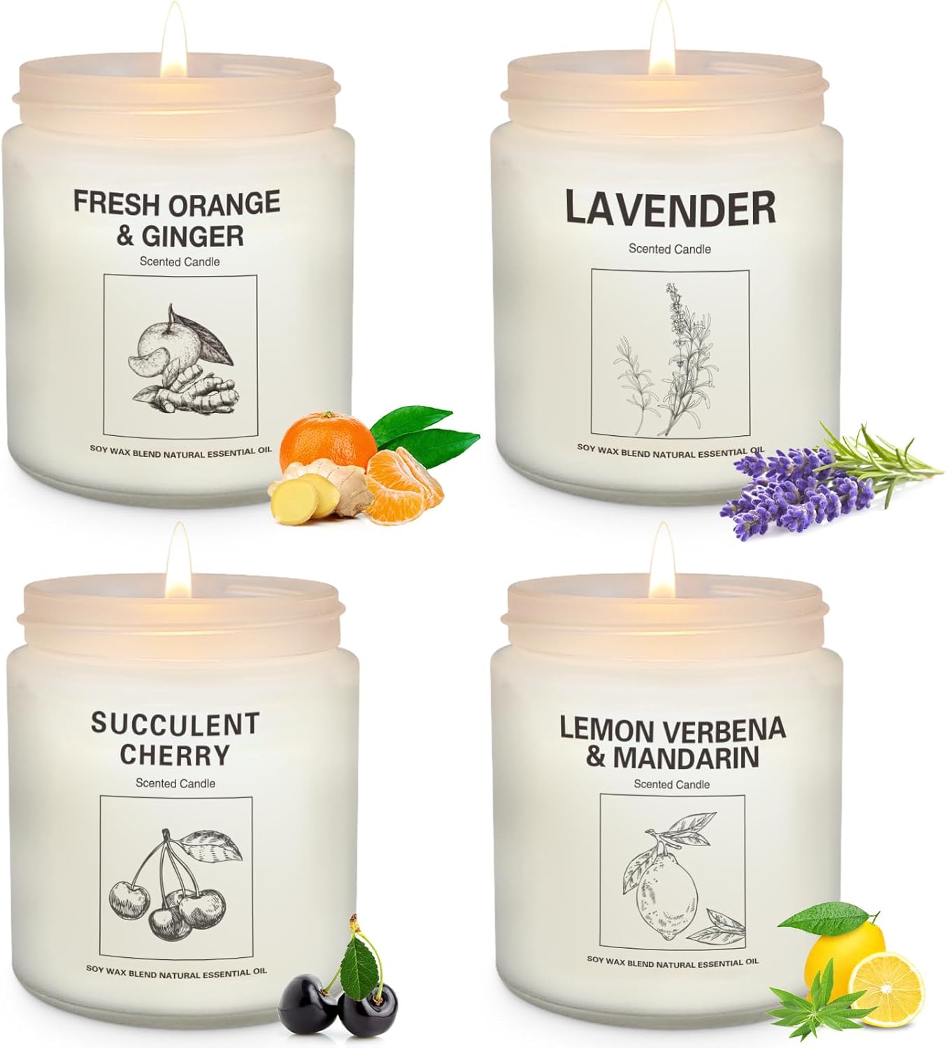 Natural Soy Wax Aromatherapy Candles - 4 Pack 7.1oz, Over 240 Hours Burn Time, Scented Candles