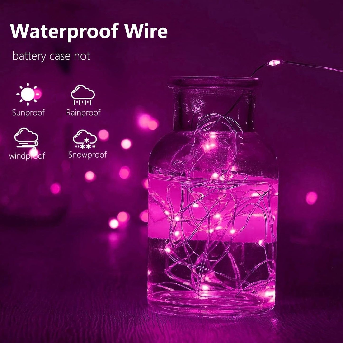 4-Pack 50 LED Pink Fairy Lights Battery Operated with Timer, 16FT Waterproof Starry String Lights