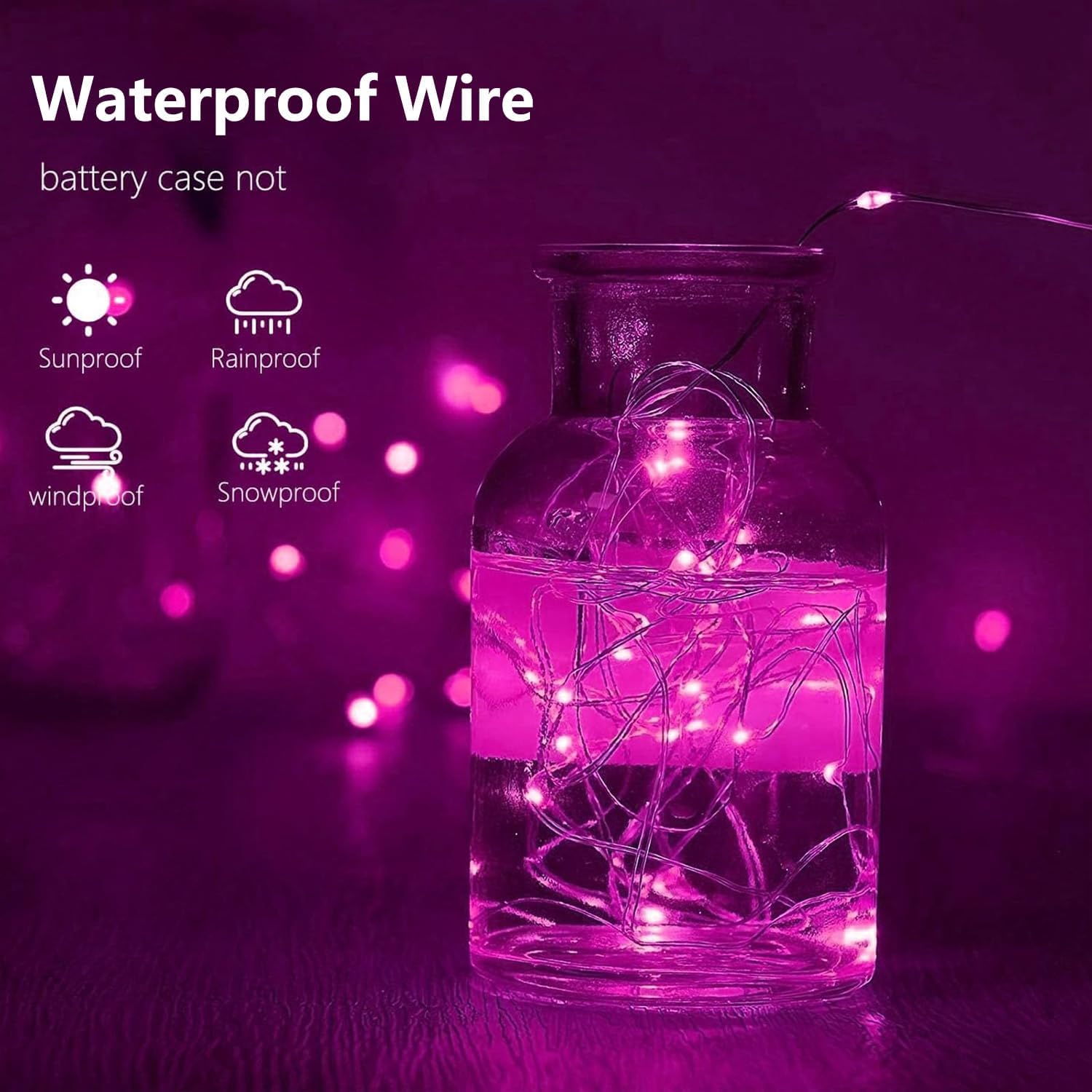 4-Pack 50 LED Pink Fairy Lights Battery Operated with Timer, 16FT Waterproof Starry String Lights