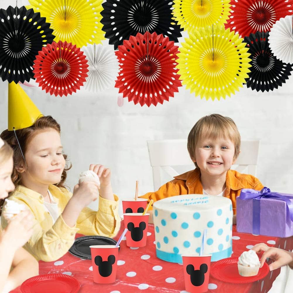 Red Yellow Black Hanging Tissue Honeycomb Round Paper Fans Decoration Kit for Baby Kid Shower Mouse