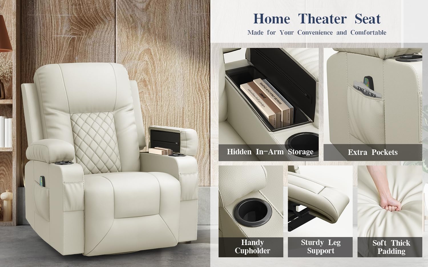 Recliner Chairs for Adults, Massage Rocker with Heated Modern Ergonomic Lounge 360 Degree Swivel
